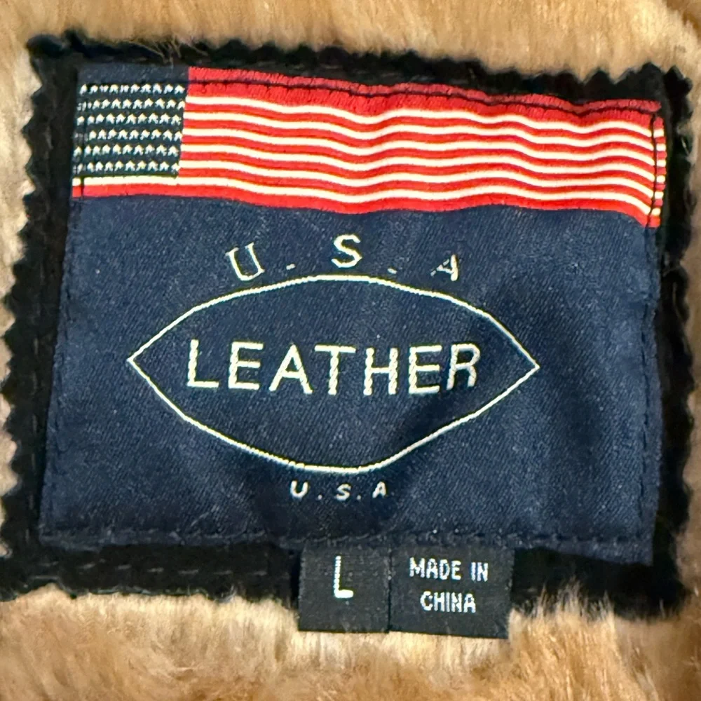 U.S.A. Leather Vintage 70s Style Penny Lane Sherpa Lined Coat 
Black w/Tan Large - Picture 10 of 11